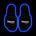 Black fluffy Balenciaga logo slides