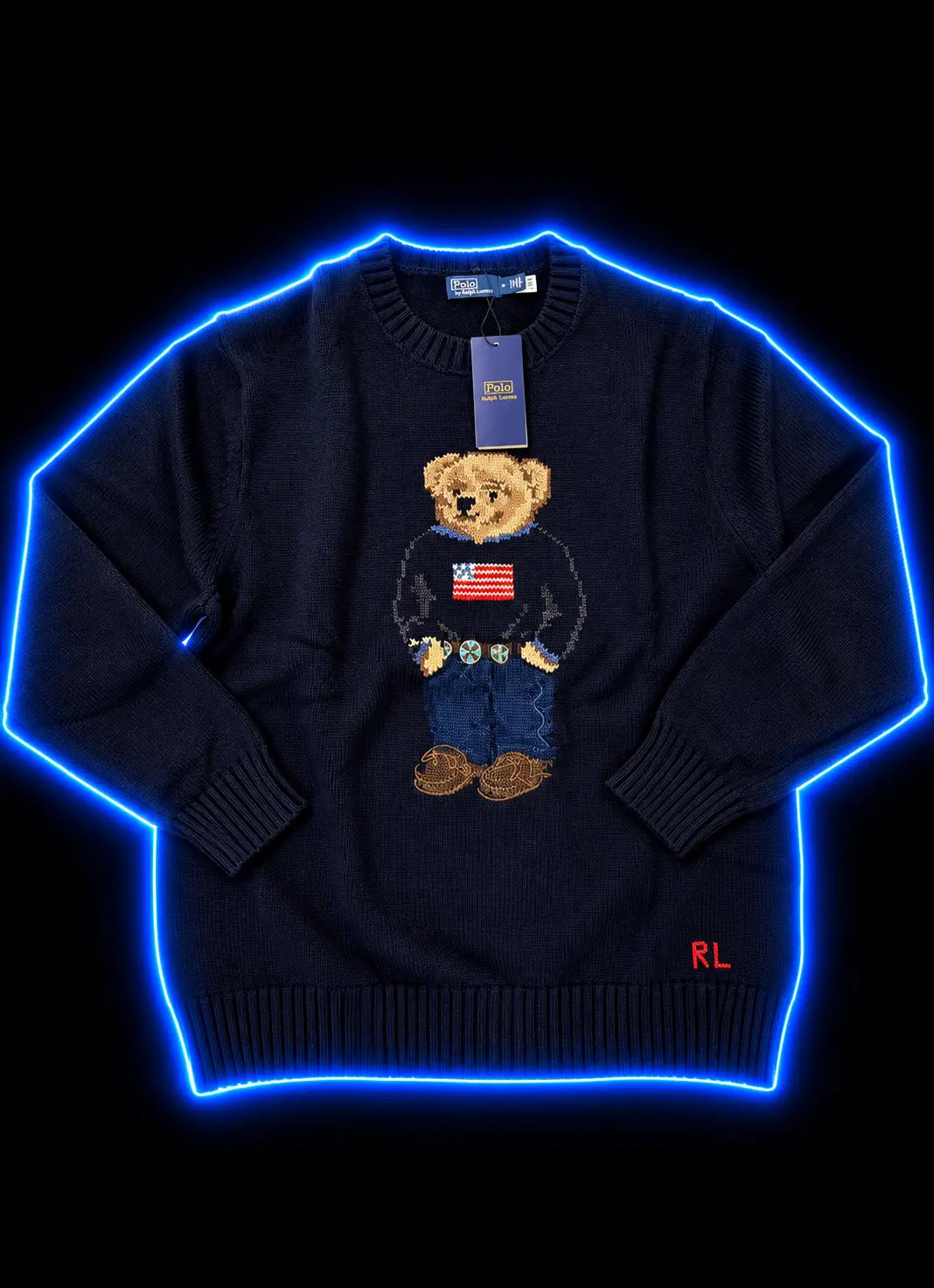 Navy Polo Bear crew-neck sweater